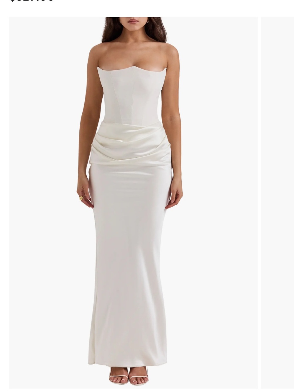 House of CB Ivory Strapless Draped Midi Gown